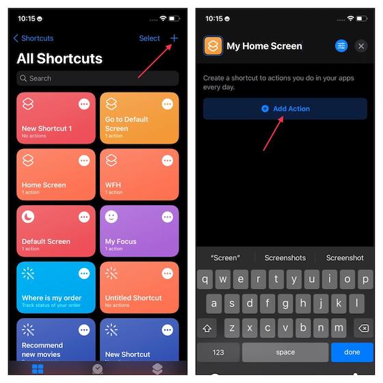 Add shortcuts via shortcuts app