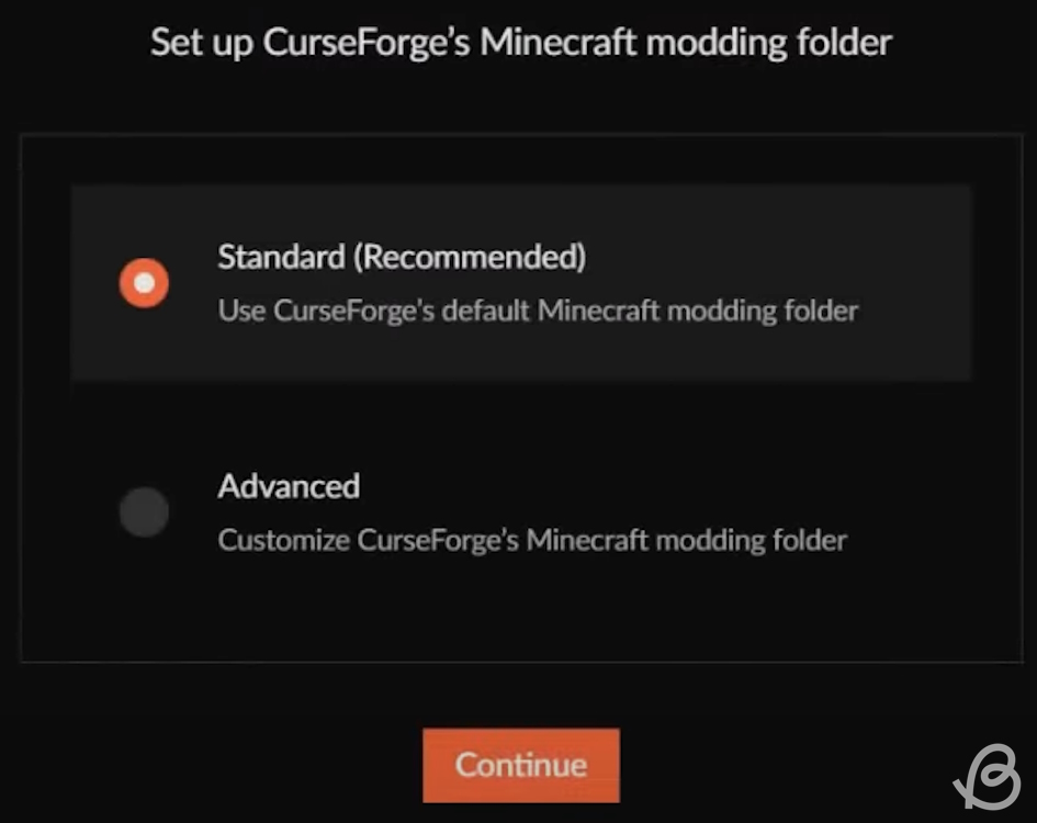 Choose Standard Minecraft modding folder for Curse Forge