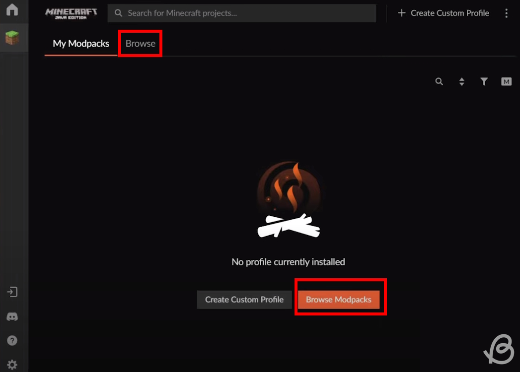 Click on Browse Modpacks or Browse buttons to find mods