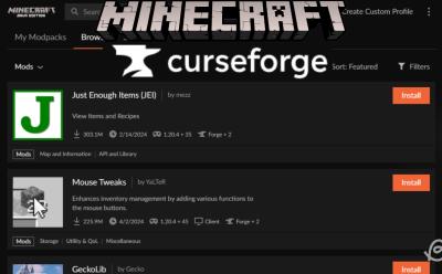 CurseForge library of mods you can install in Minecraft