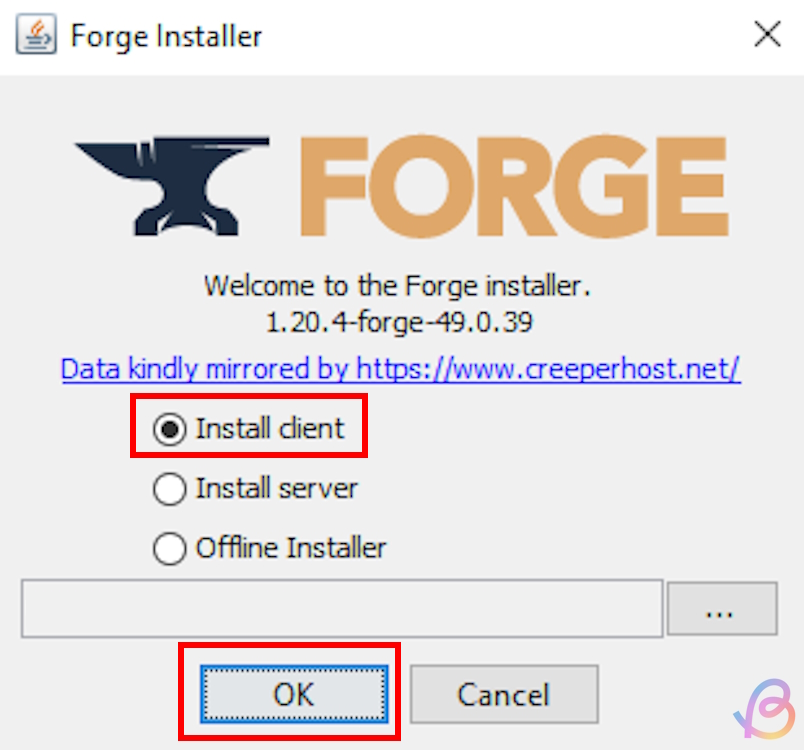 Select Install client and click OK
