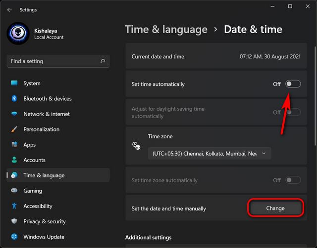 Как изменить дату и время в Windows 11