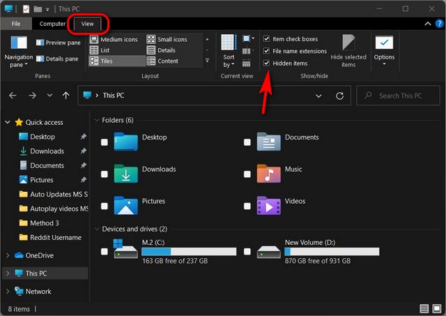Show hidden files and folders in Windows 11