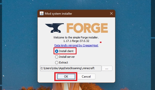 Install minecraft forge