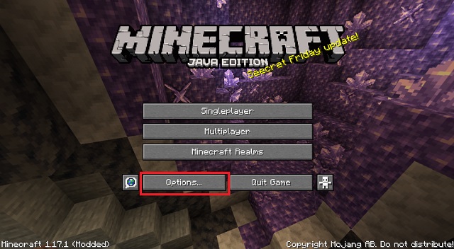 Minecraft Home screen options selection