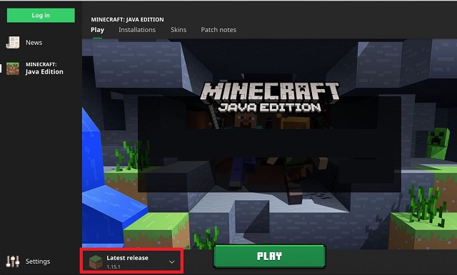 شاشة Minecraft Launcher الرئيسية