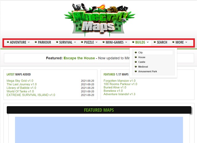 MinecraftMaps.com Homepage