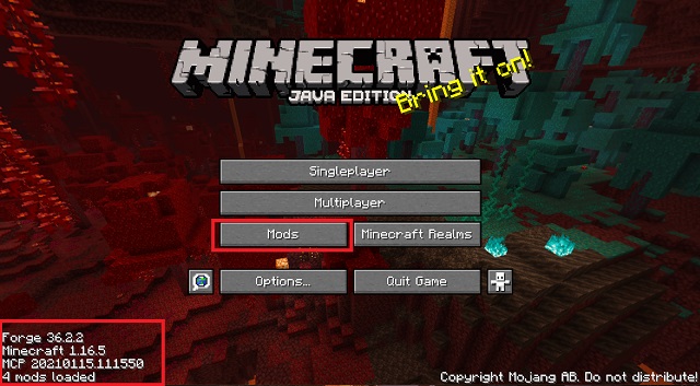 Écran d'accueil Minecraft modifié