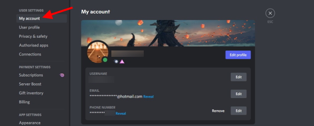 My Account discord profile