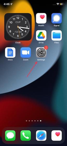 Settings app on iPhone