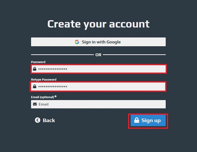 Password Setup on Aternos