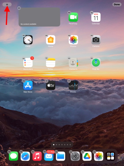 Adding a new widget to iPad home screen 