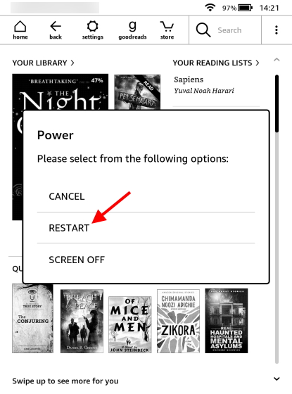 Kindle Power Menu