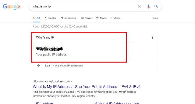 عنوان IP العام على Google
