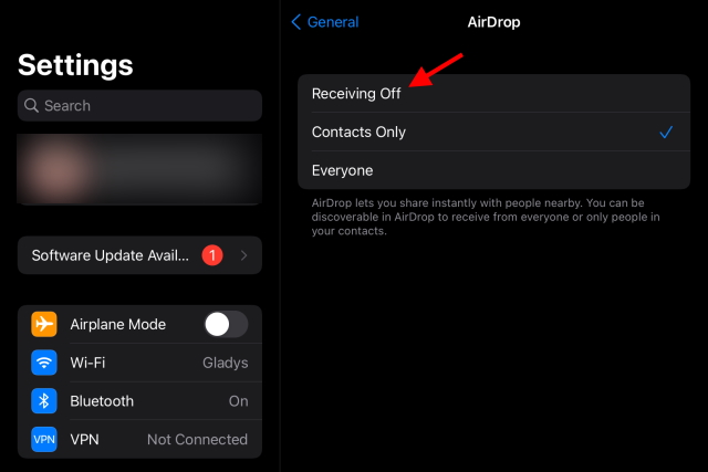 Turn off Airdrop 