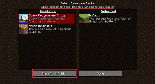 Resource Packs Menu