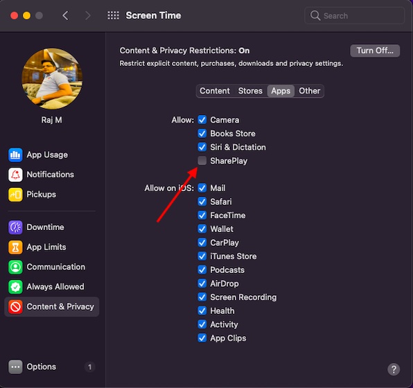 Restrict SharePlay on Mac macOS 12