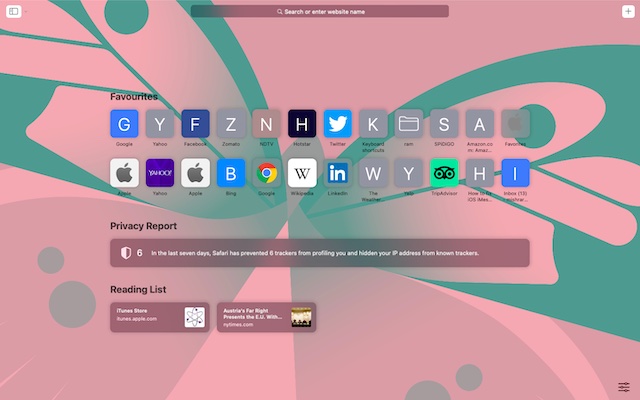 Safari start page on Mac