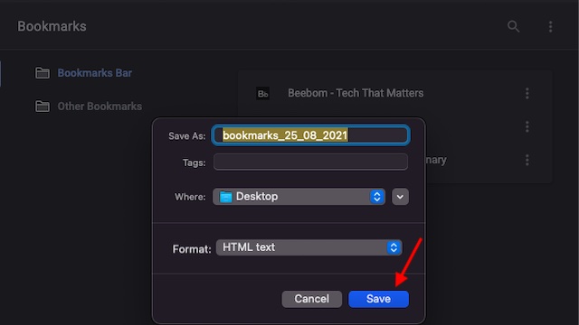 Save Bookmark HTML file