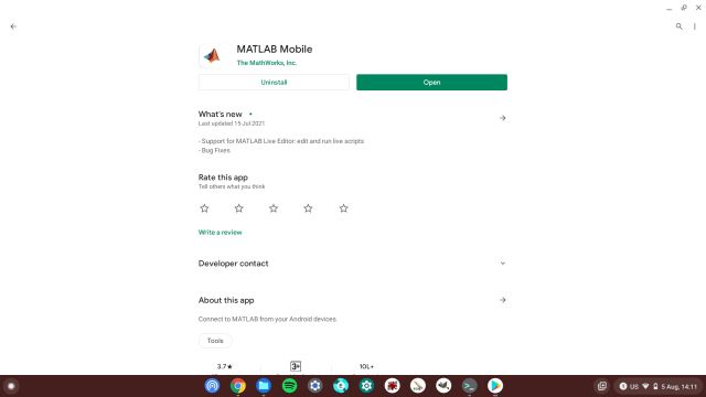 Установите MATLAB на Chromebook с помощью Play Store