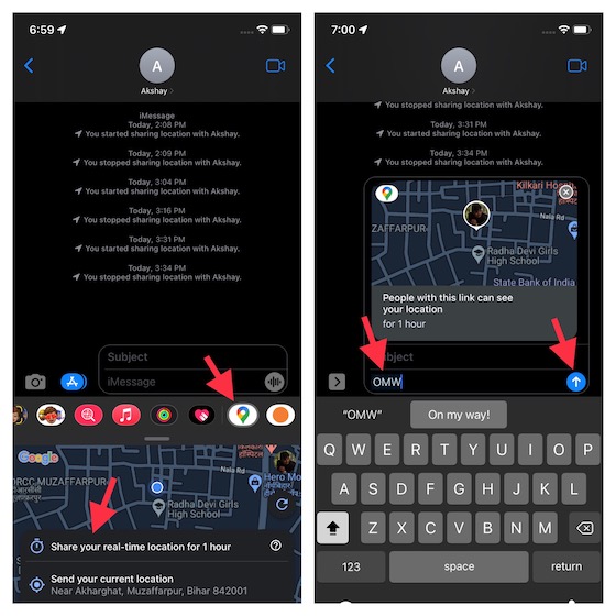 Share your live location in iMessage using Google Maps on iPhone