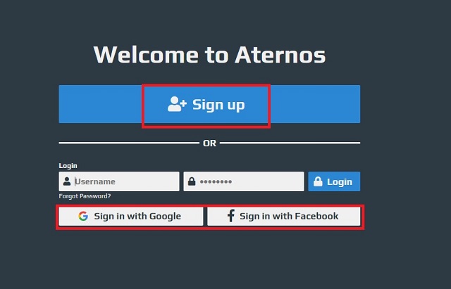 Sign up for Aternos