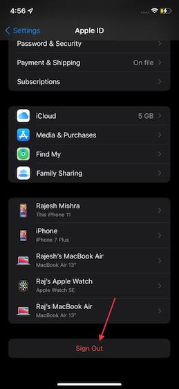 Tap on Sign Out at the bottom