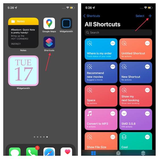 Add shortcuts via Shortcuts app