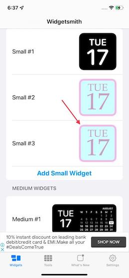 Widget size in Widgetsmith