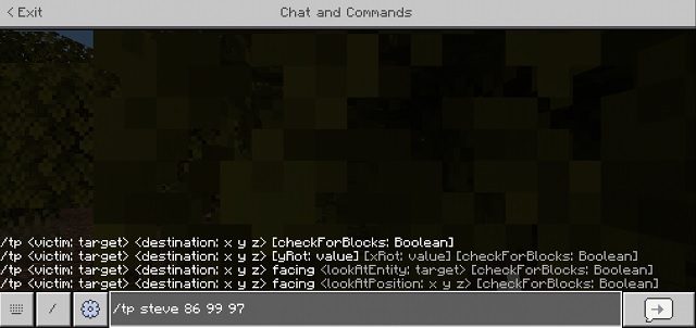 Teleportation in Chat on MCPE