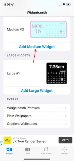 Choose small, medium, large widget size