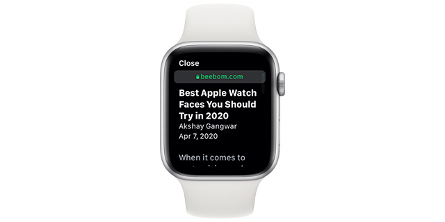 Beebom website on Apple Watch