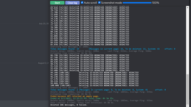 Delete Discord Messages log