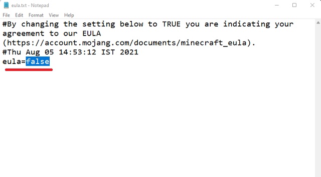 fix for EULA error in Minecraft server