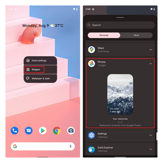 google photos widget android