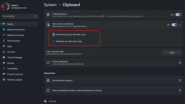 manually or automatically sync clipboard