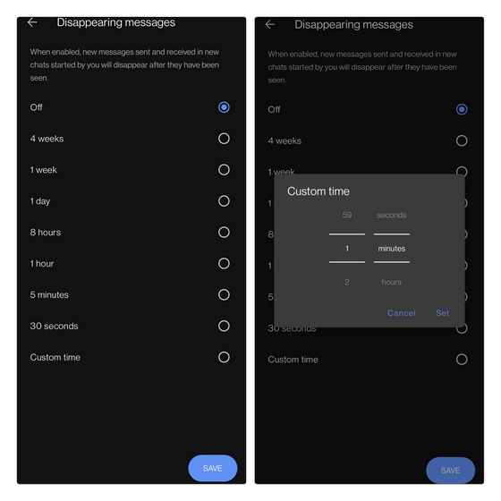 pick time or set custom timer