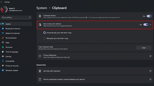 clipboard syncing