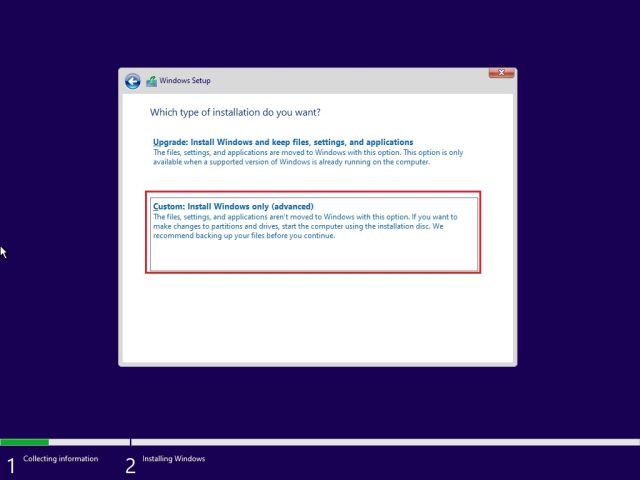 Windows 11 benutzerdefinierte Installation