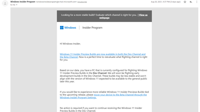 windows 11 insider program mail