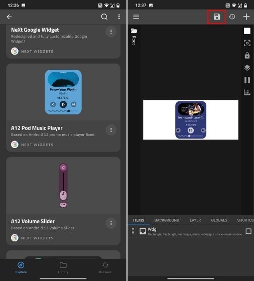 adding and saving Android 12 widgets with NeXt