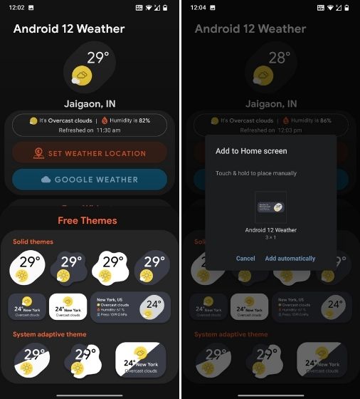 Weather widget app for Android 12