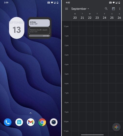 tapping on Android 12 calendar widget opens the Calendar app