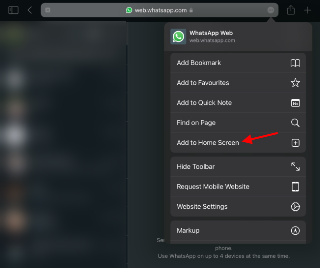 add to home screeen ipad whatsapp