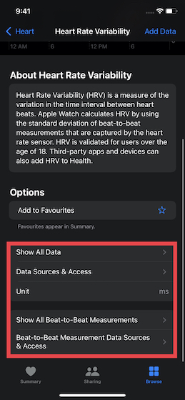 Check detailed HRV data on Apple Watch 