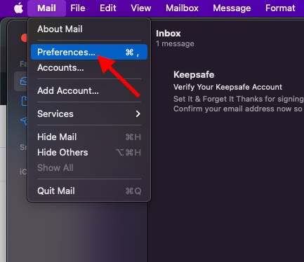 Preferences in the Apple Mail menu