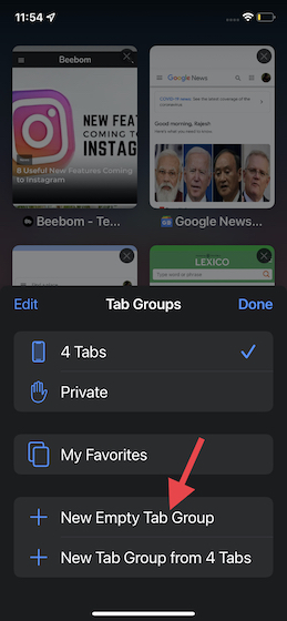 Create a new tab group 