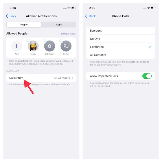 Customize phone calls for Focus mode in iOS 15