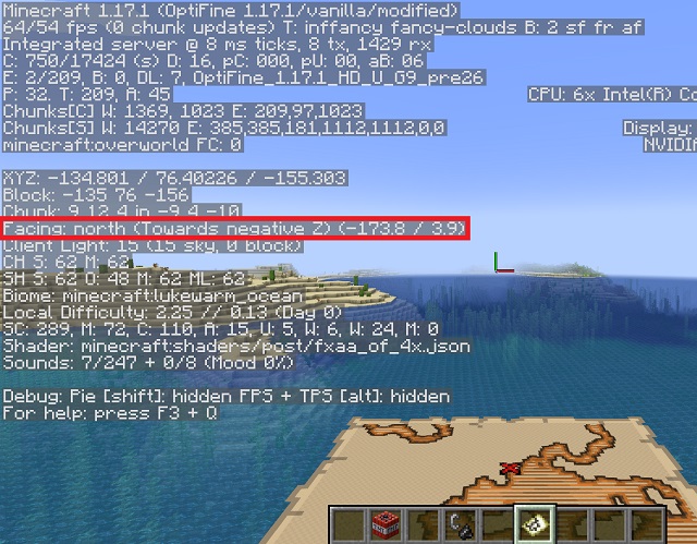 Direction on Information Panel in Minecraft