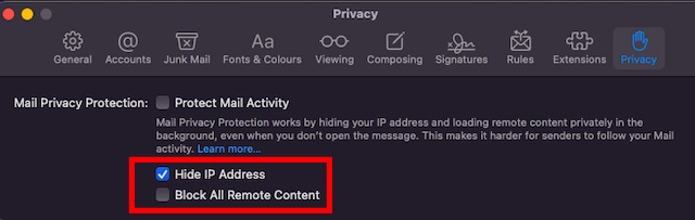 Disable Mail Privacy Protection on Mac